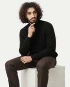 Merino Wool Cable Knit Half-Zip Jumper - Black