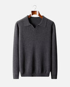 Merino Wool Long Sleeve Polo Shirt - Graphite