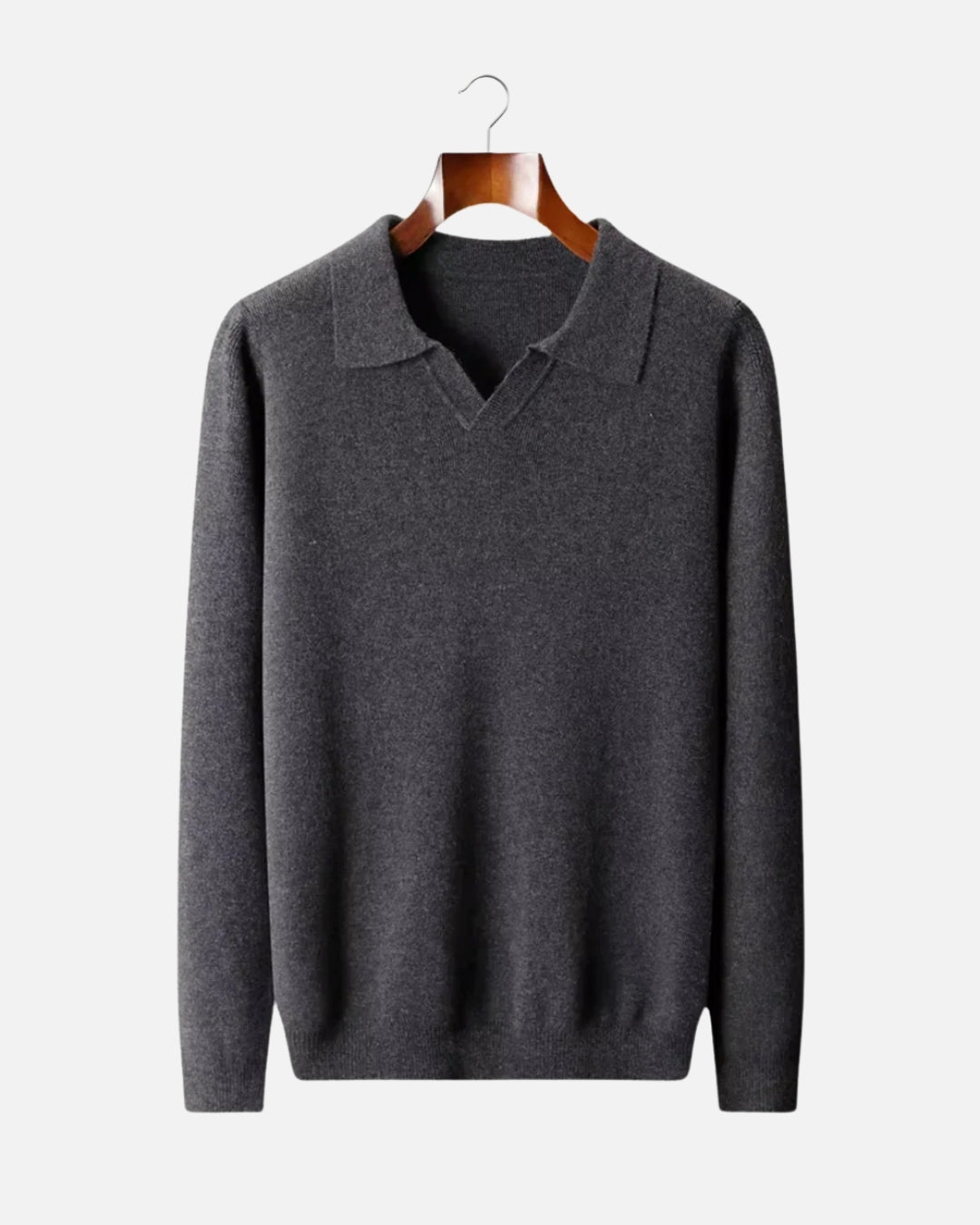 Merino Wool Long Sleeve Polo Shirt - Graphite