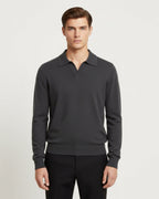 Merino Wool Long Sleeve Polo Shirt - Graphite