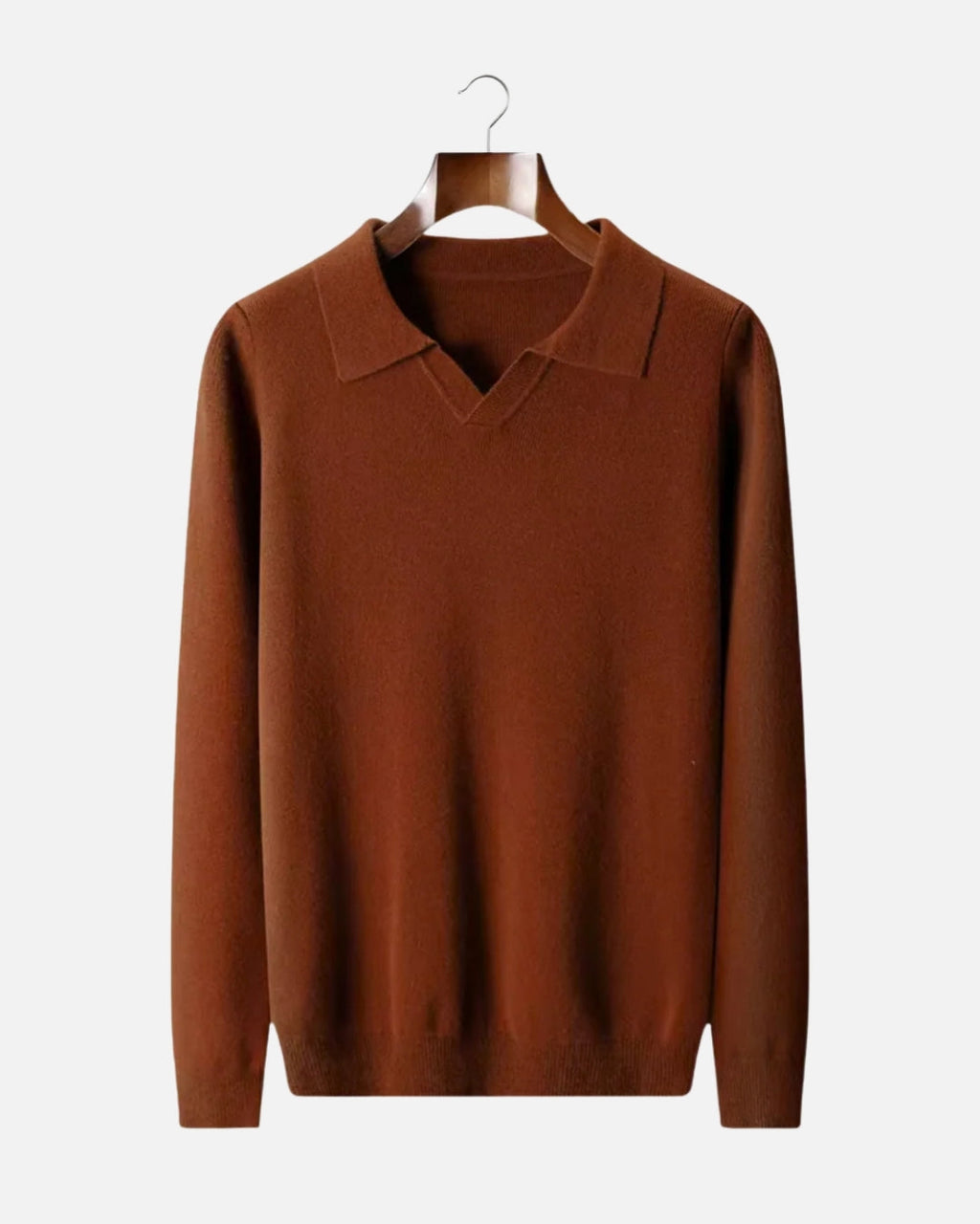 Merino Wool Long Sleeve Polo Shirt - Cinnamon