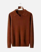 Merino Wool Long Sleeve Polo Shirt - Cinnamon