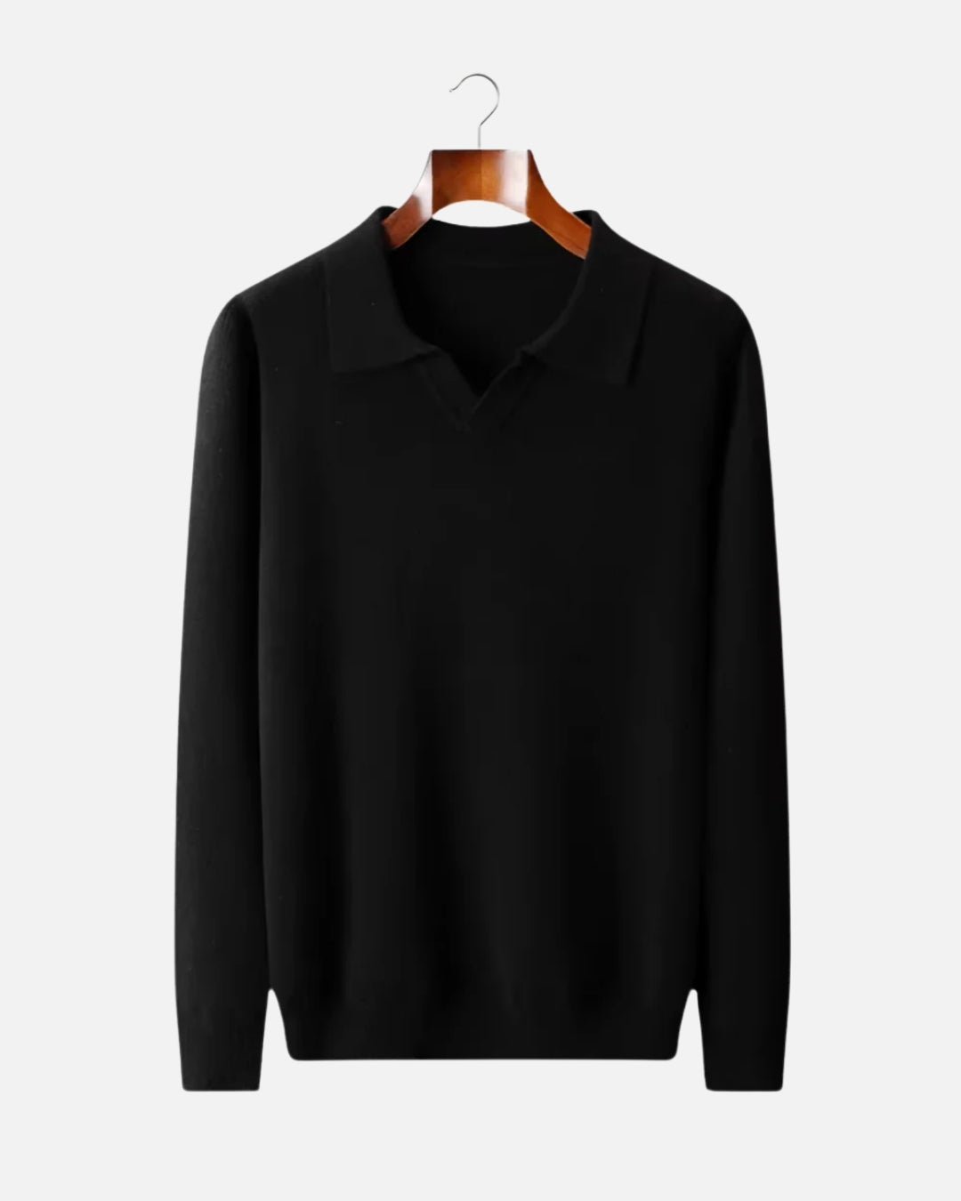 Men's Merino Wool Long Sleeve Polo Shirt - Black
