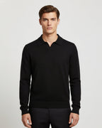 Men's Merino Wool Long Sleeve Polo Shirt - Black