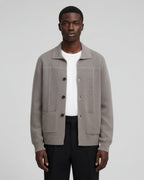 Merino Wool Button-Up Overshirt - Taupe