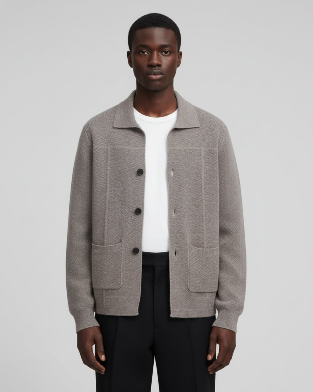 Merino Wool Button-Up Overshirt - Taupe