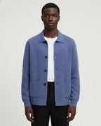 Merino Wool Button-Up Overshirt - Sea Blue