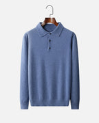 Merino Wool Polo with Buttons - Sea Blue
