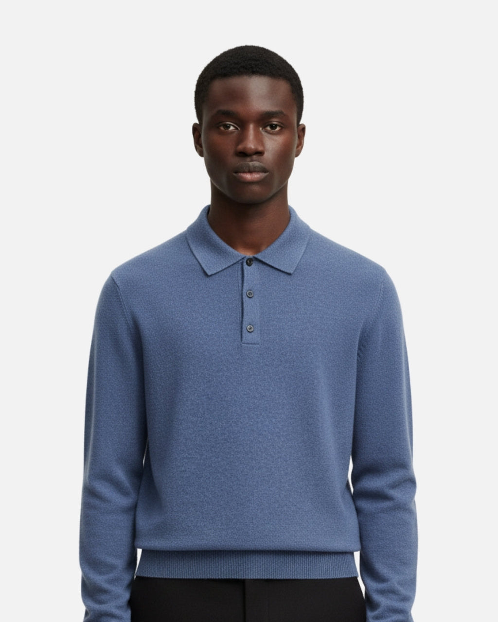 Merino Wool Polo with Buttons - Sea Blue