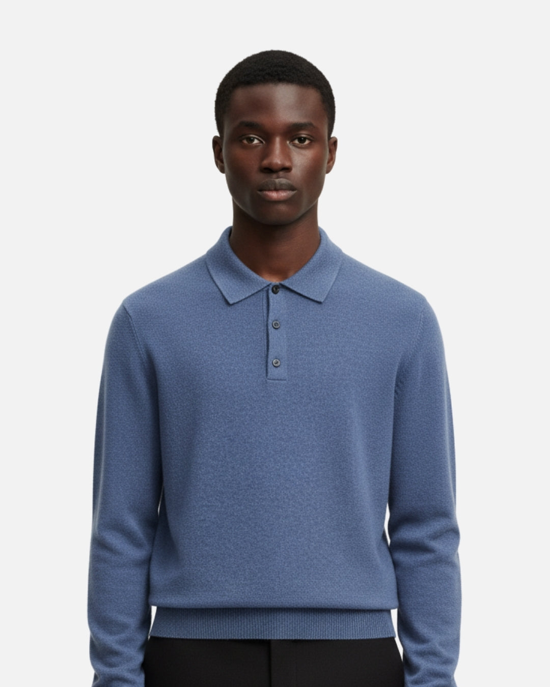 Merino Wool Polo with Buttons - Sea Blue