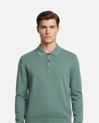 Merino Wool Polo with Buttons - Sea Green