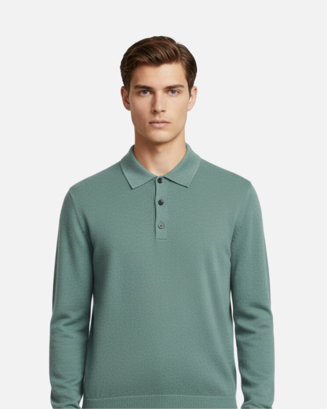 Merino Wool Polo with Buttons - Sea Green