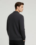 Merino Wool Full-Zip Polo Cardigan - Graphite