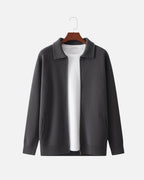 Merino Wool Full-Zip Polo Cardigan - Graphite