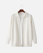 Merino Wool Full-Zip Polo Cardigan - White