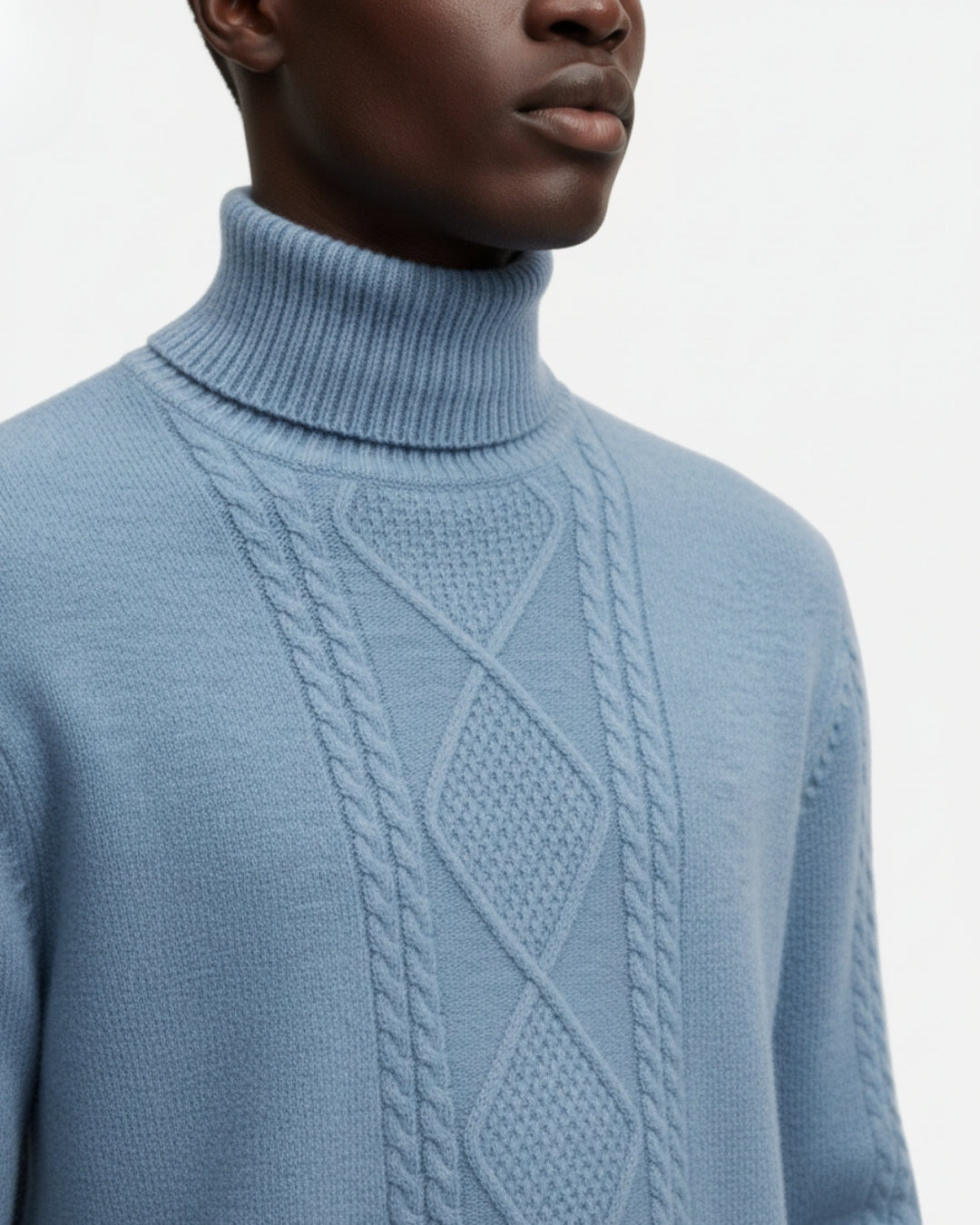 Merino Wool Turtleneck Sweater - Sea Blue