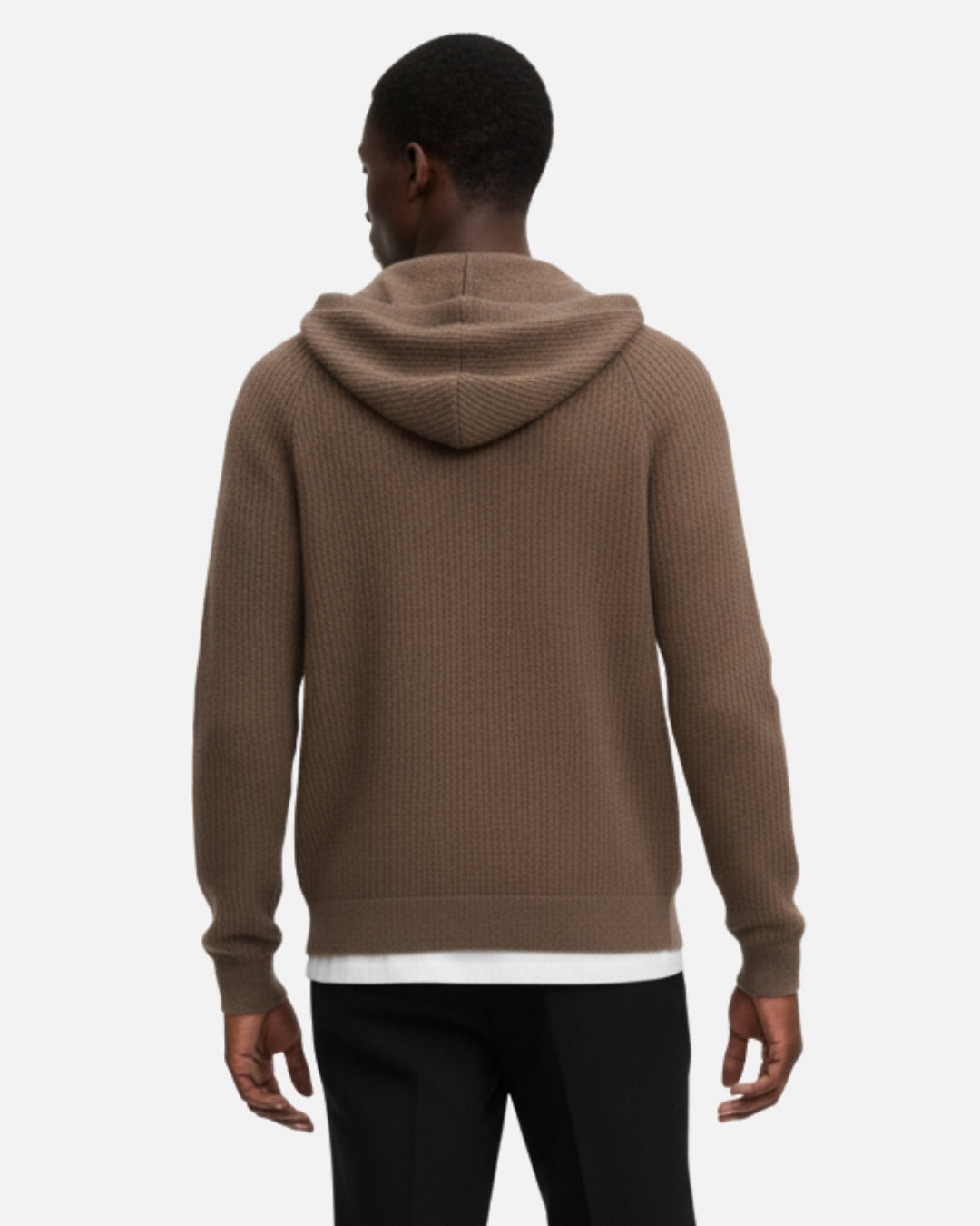 Merino Wool Full-Zip Texture Hoodie - Espresso