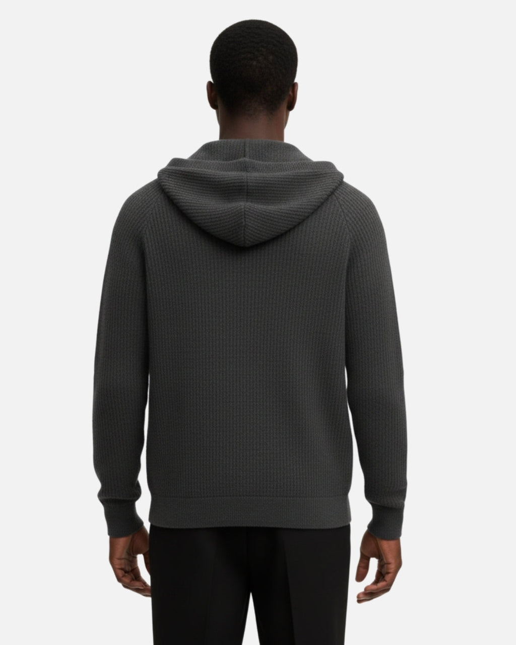 Merino Wool Full-Zip Textured Hoodie - Graphite