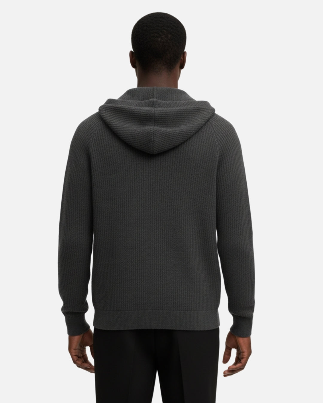 Merino Wool Full-Zip Textured Hoodie - Graphite