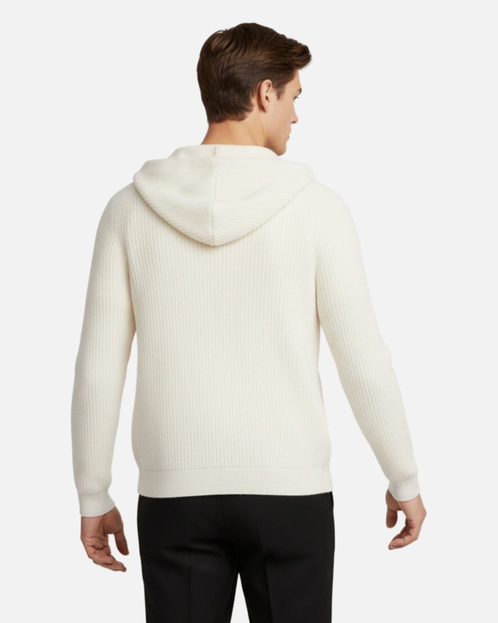 Merino Wool Full-Zip Textured Hoodie - Ivory