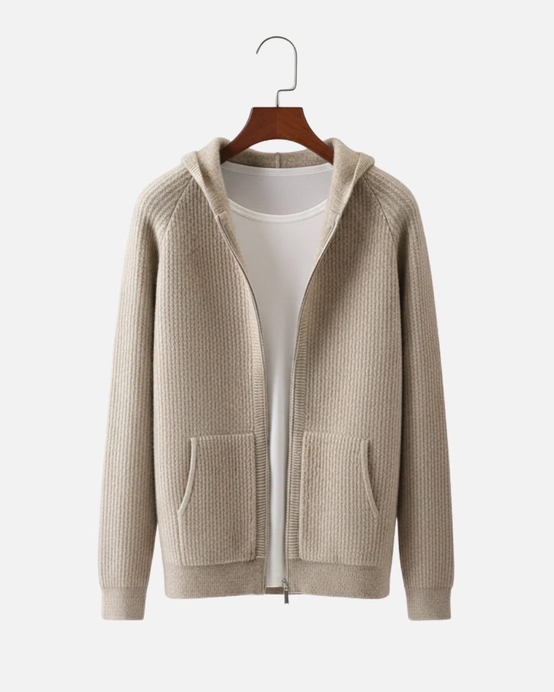 Merino Wool Full-Zip Structured Hoodie - Camel