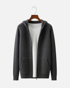 Merino Wool Full-Zip Textured Hoodie - Graphite