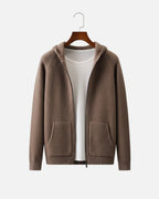 Merino Wool Full-Zip Texture Hoodie - Espresso