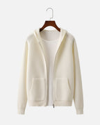 Merino Wool Full-Zip Textured Hoodie - Ivory