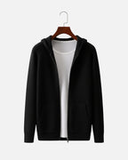 Merino Wool Full-Zip Textured Hoodie - Black