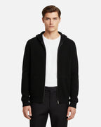Merino Wool Full-Zip Textured Hoodie - Black
