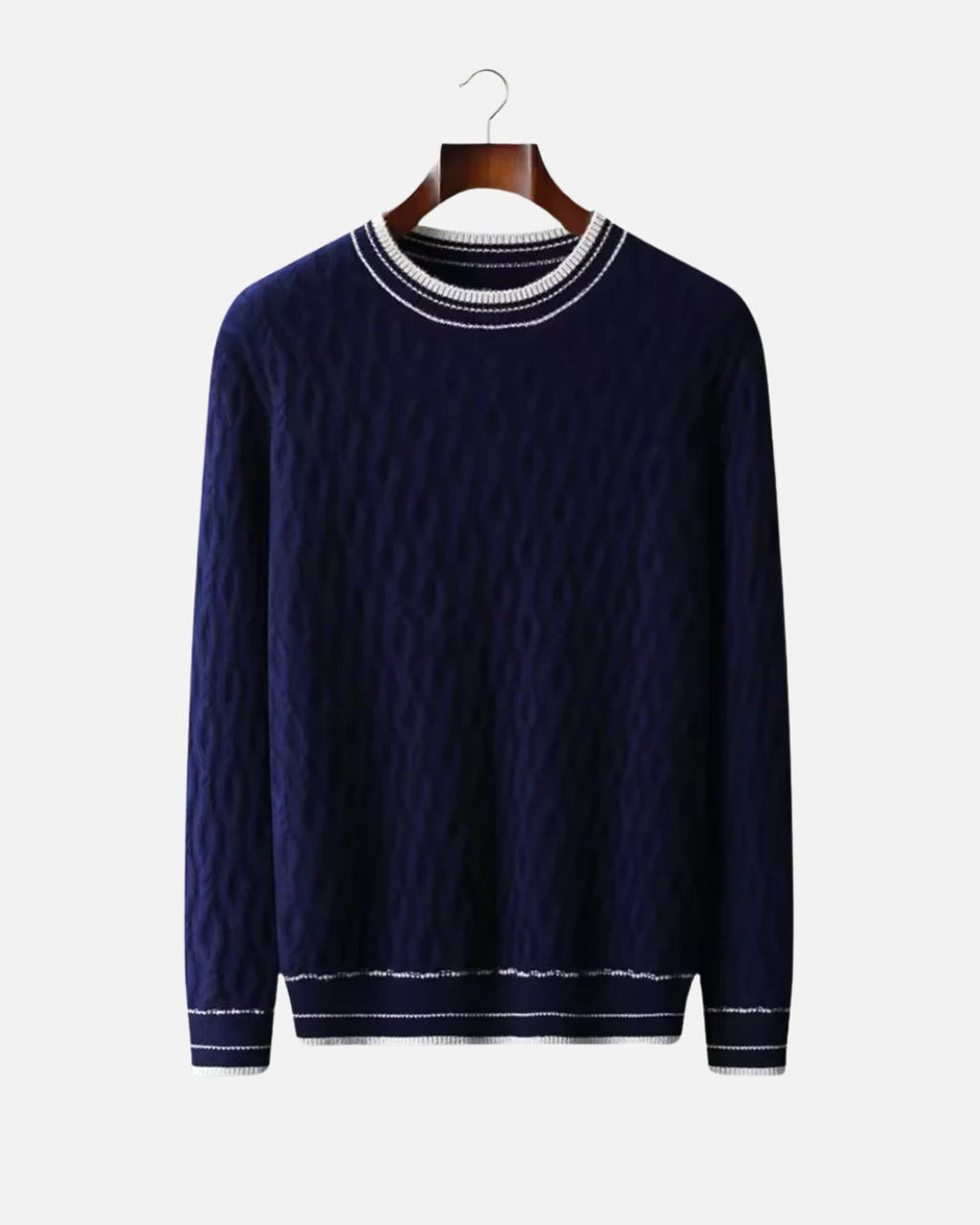 Merino Wool Cable Knit Crewneck - Navy