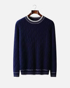 Merino Wool Cable Knit Crewneck - Navy