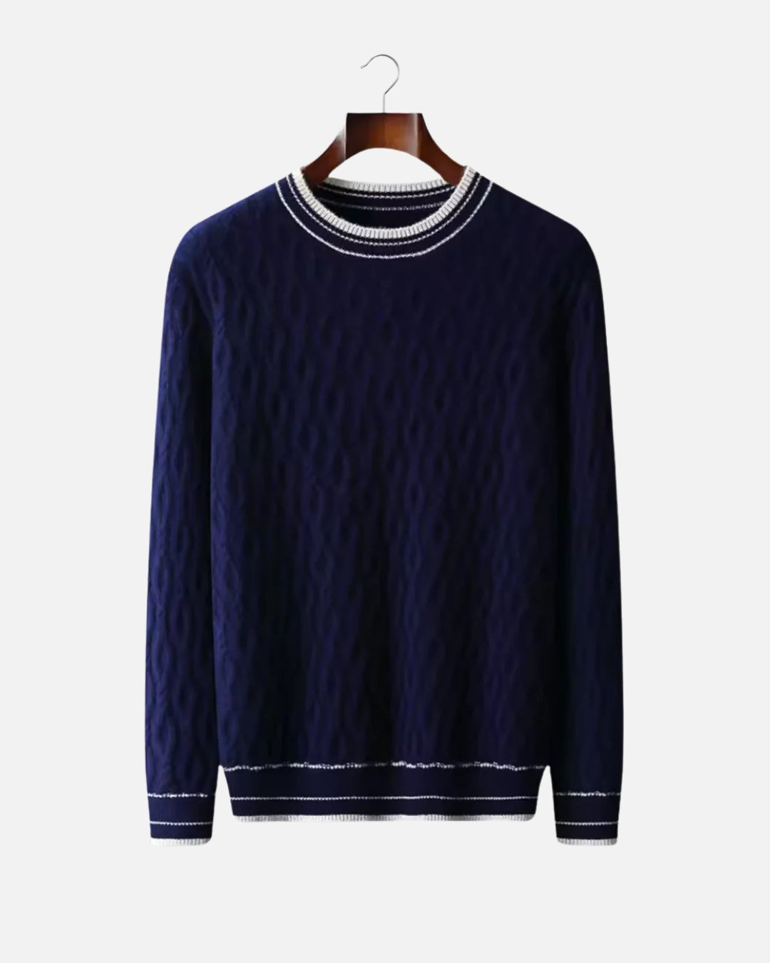 Merino Wool Cable Knit Crewneck - Navy
