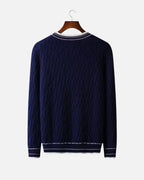 Merino Wool Cable Knit Crewneck - Navy