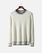 Merino Wool Cable Knit Crewneck - White