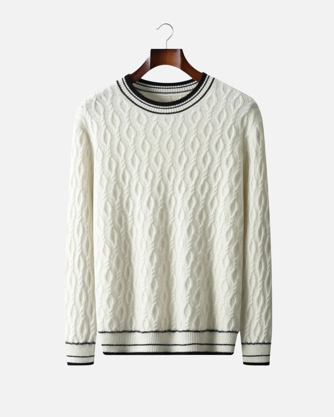 Merino Wool Cable Knit Crewneck - White