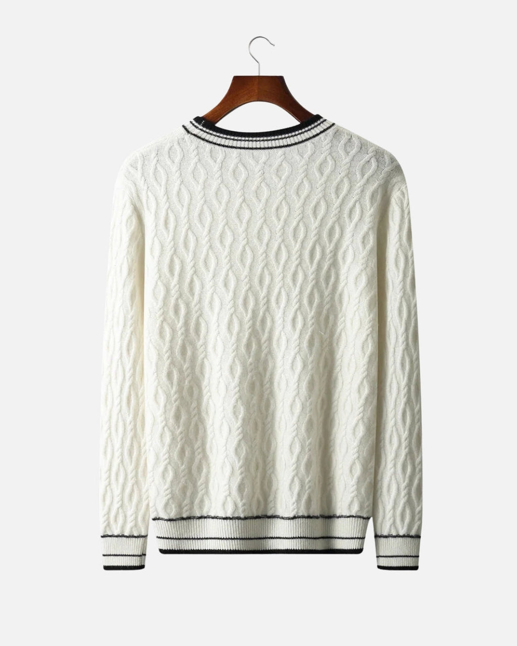 Merino Wool Cable Knit Crewneck - White