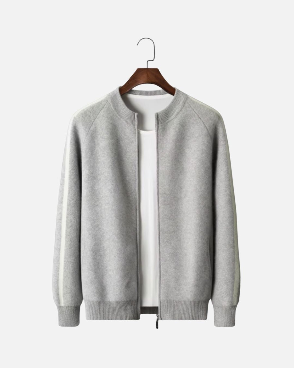 Merino Wool Full-Zip Stripe Sweater - Grey