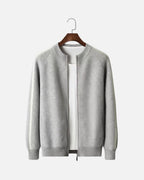 Merino Wool Full-Zip Stripe Sweater - Grey