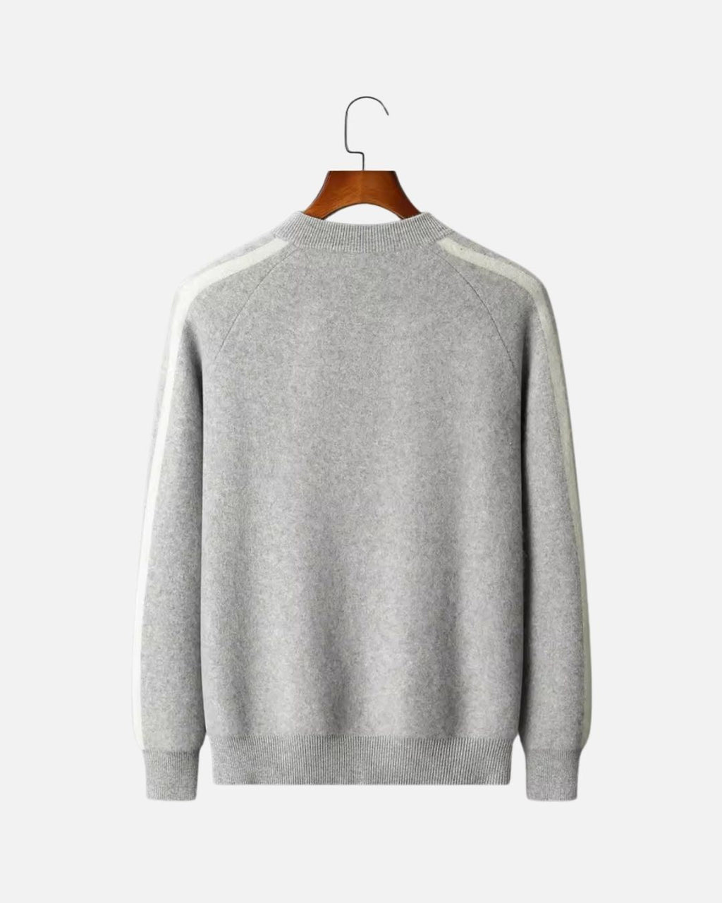 Merino Wool Full-Zip Stripe Sweater - Grey