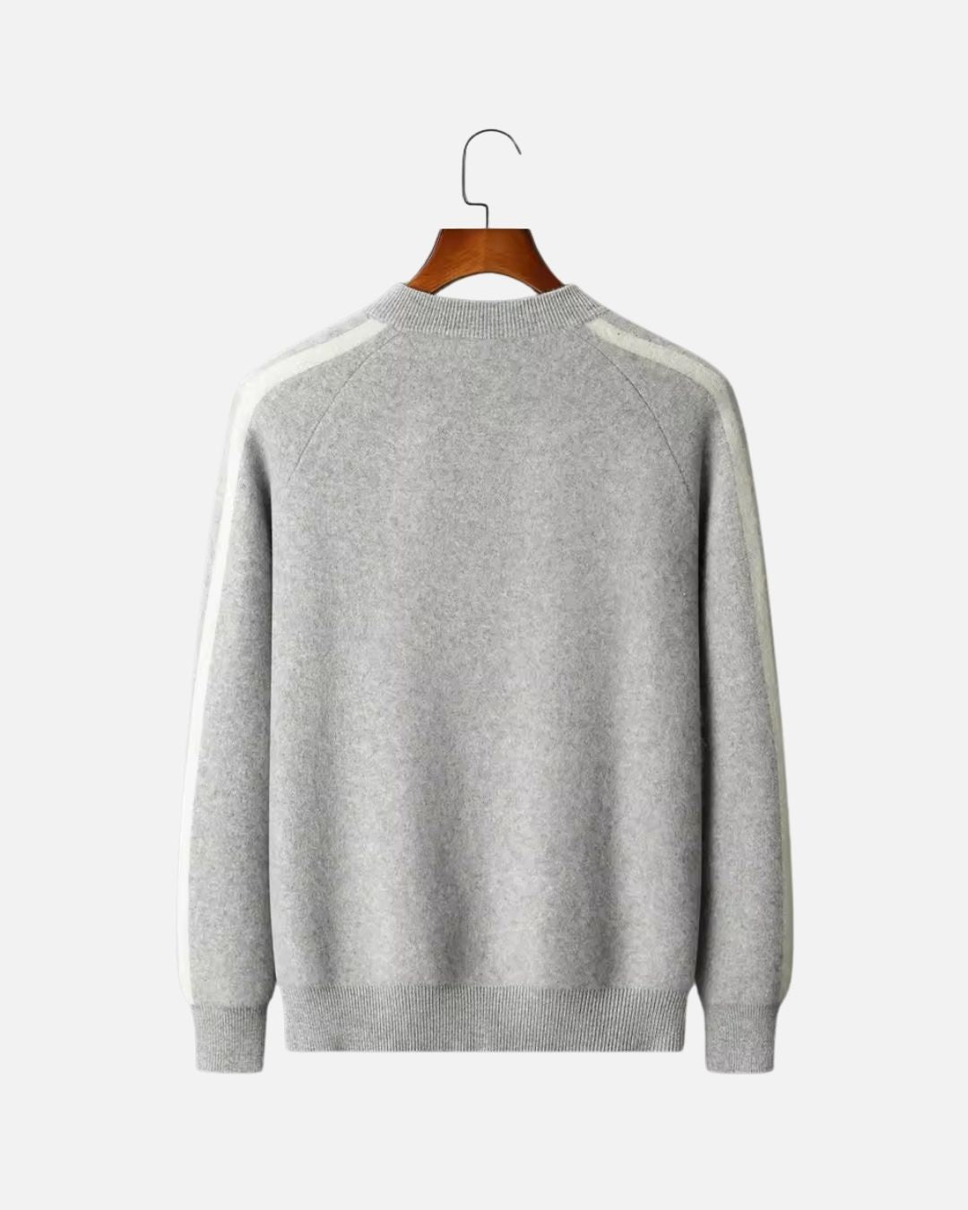 Merino Wool Full-Zip Stripe Sweater - Grey