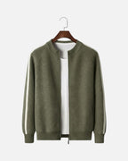 Merino Wool Full-Zip Stripe Sweater - Olive
