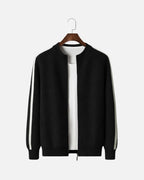 Merino Wool Full-Zip Stripe Sweater - Black