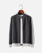 Merino Wool Full-Zip Two-Tone Sweater - Graphite
