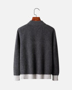 Merino Wool Full-Zip Two-Tone Sweater - Graphite
