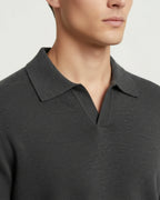 Merino Wool Long Sleeve Polo Shirt - Graphite