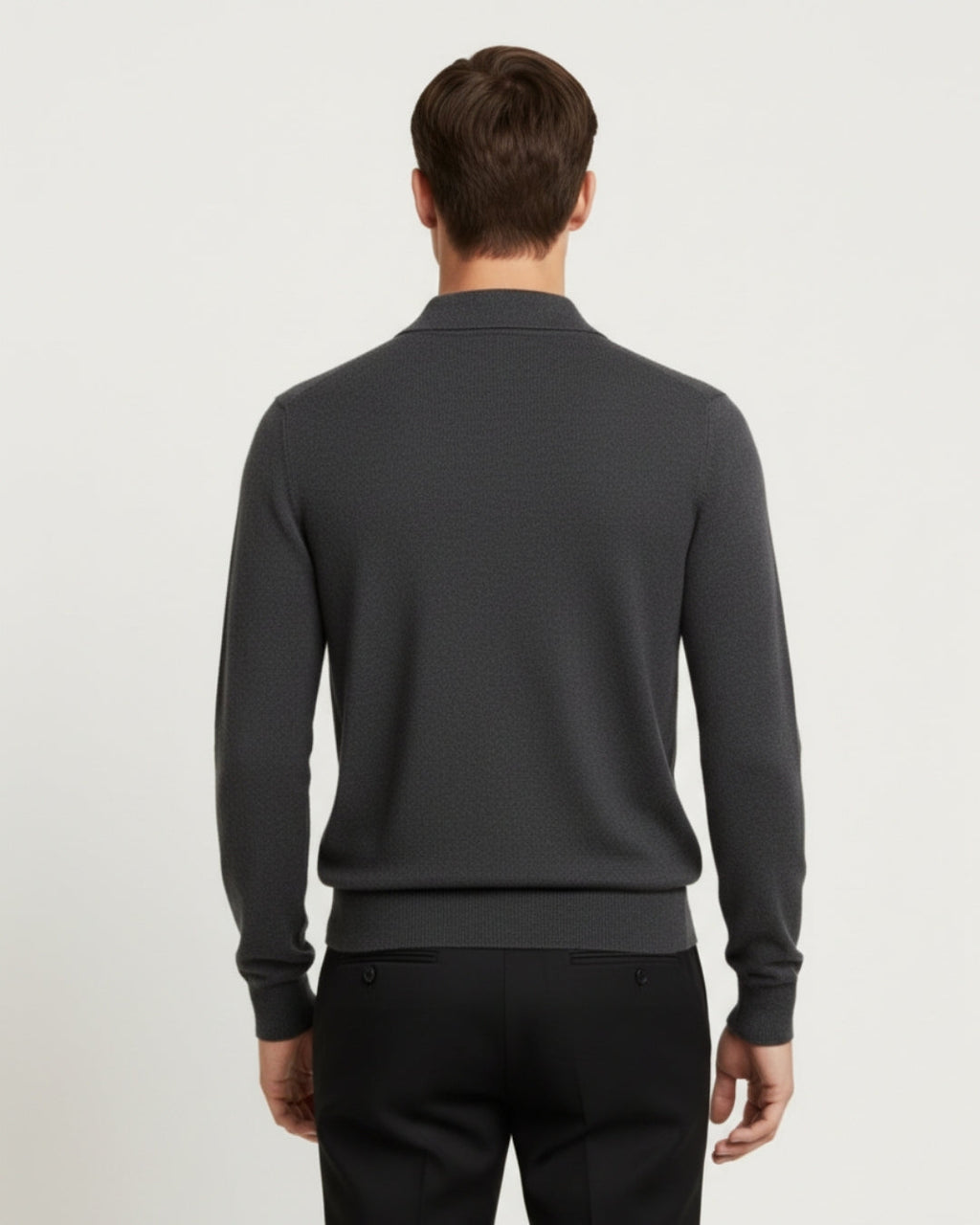 Merino Wool Long Sleeve Polo Shirt - Graphite
