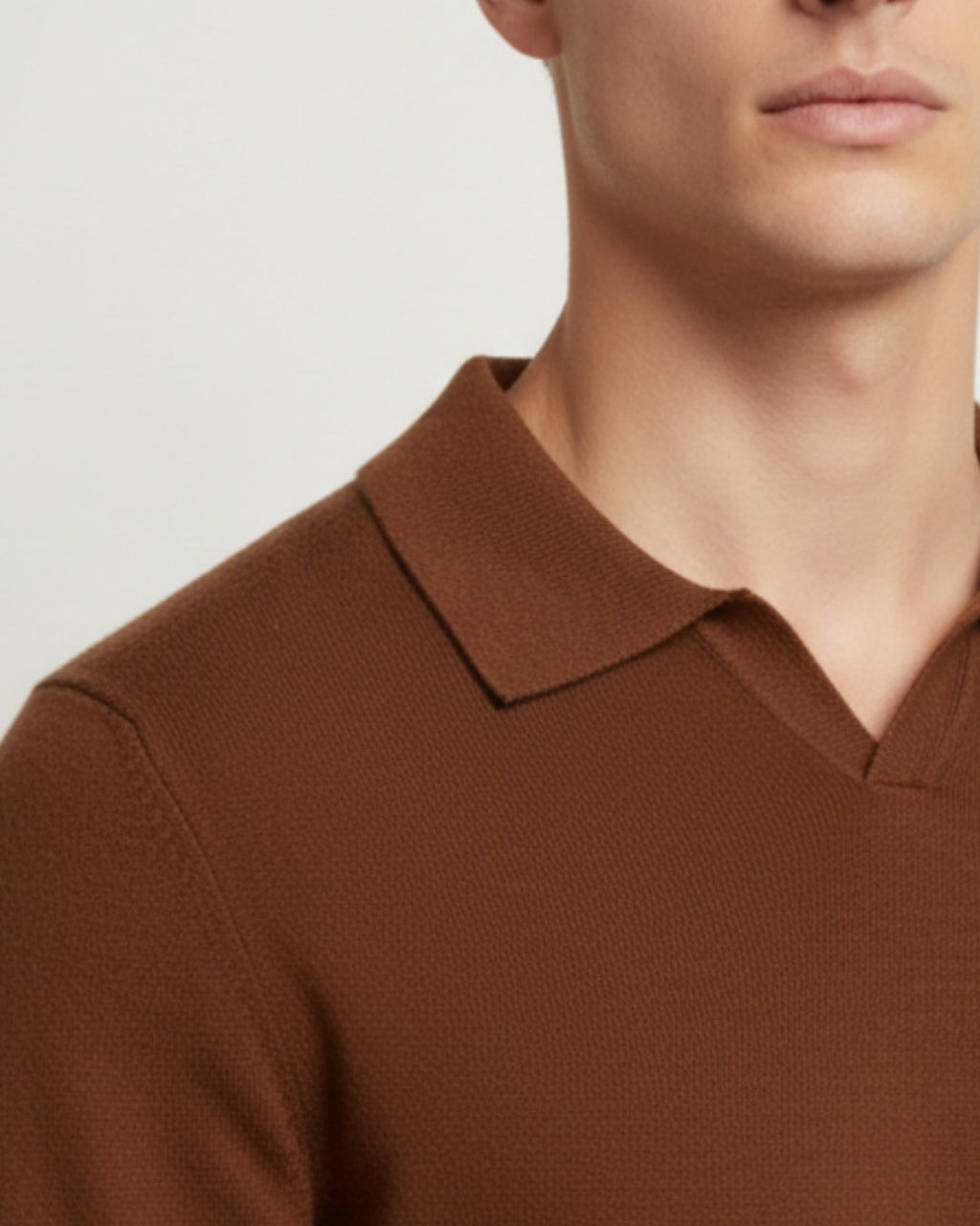 Merino Wool Long Sleeve Polo Shirt - Cinnamon