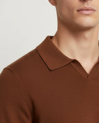 Merino Wool Long Sleeve Polo Shirt - Cinnamon