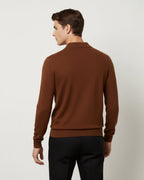 Merino Wool Long Sleeve Polo Shirt - Cinnamon